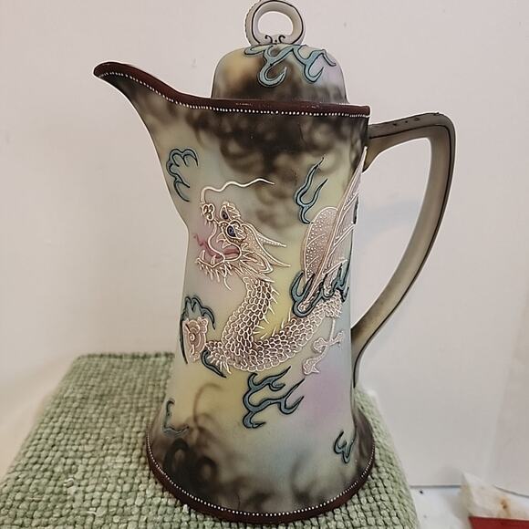 Taisho Nippon Dragonware Coffee Pot – 9" Moriage Japan Porcelain w/ Dragon